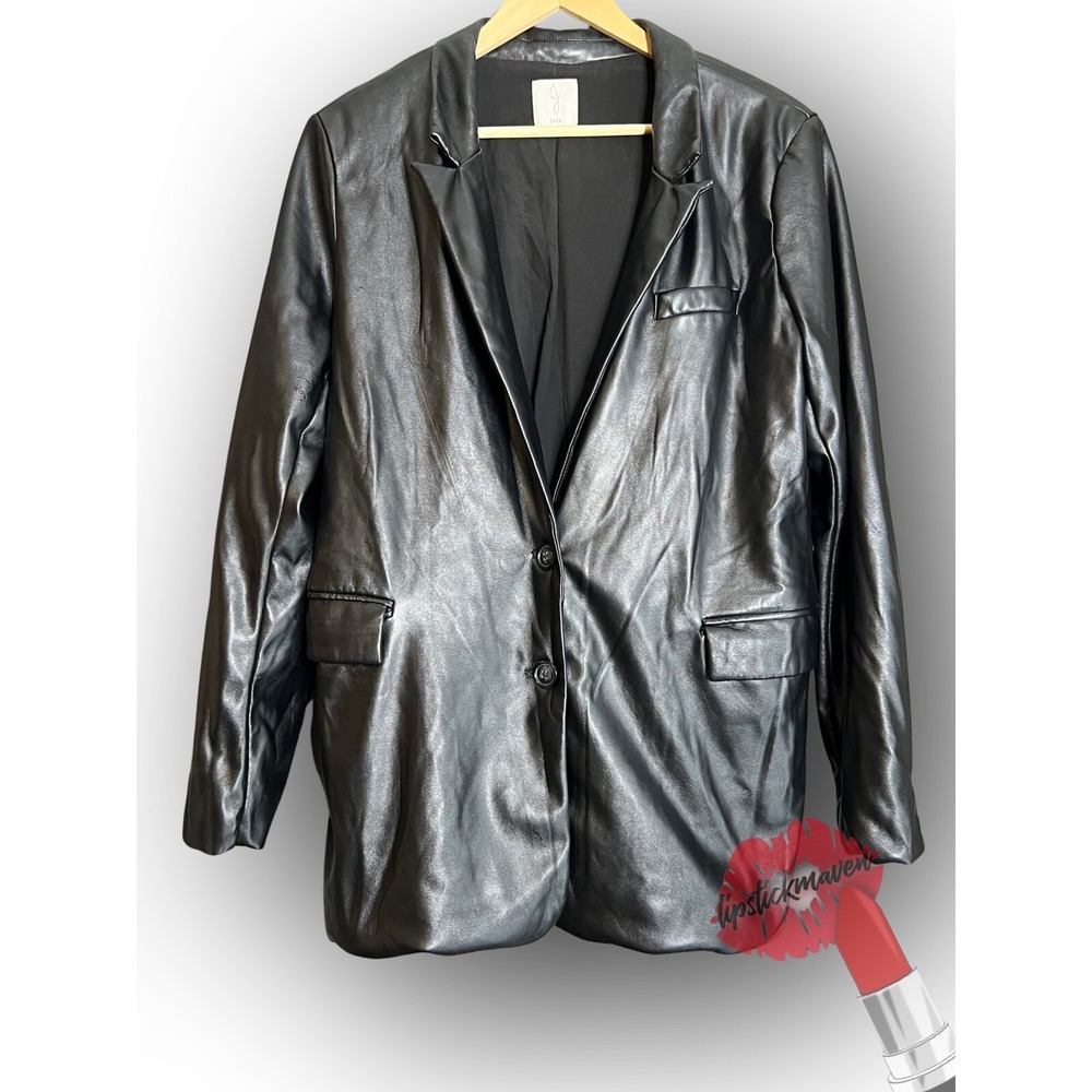 Joie Blazer Jacket Women XL Black Soft‎ Faux Leather Chic Edgy Oversized